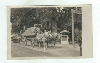 Antique Real Photo Rppc Post Card Farmers & Horses Wagon Load Of Potatoes