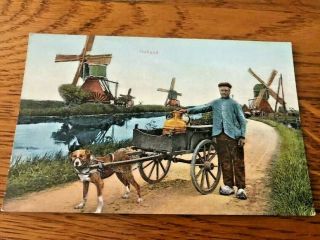 Old Postcard Lovely Windmills Dog With Milk Truck Posted