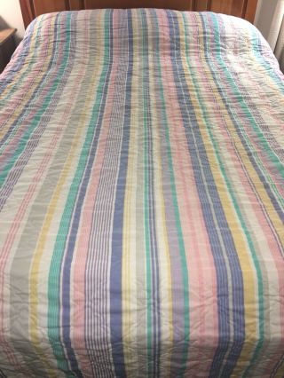 Cute Vintage Multi Color Stripes Quilted Bedspread 96/104”