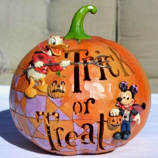 Disney Jim Shore Pumpkin Trick Or Treat With Mickey And Donald 4033277 - Rare Find