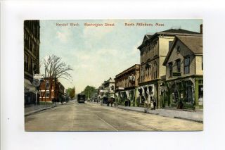 North Attleboro Ma Mass Antique Postcard,  Kendall Block,  Street View,  Trolley
