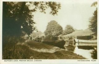 Rp Duttons Lock Preston Brook Narrow Canal Boat Real Photo Cheshire C1930