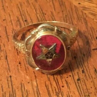 Vintage Order Of The Eastern Star Ring - Gold With Red Stone Masonic Women 