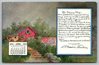 Tama Iowa Commercial Savings Bank The Rainy Day April Calendar 1910 Adv Postcard