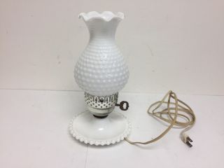 Vintage Hobnail White Milk Glass Electric Lamp 11 - 1/2 "