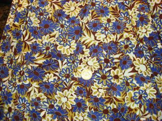 Vintage Polyester Fabric Brown Purple Gold & White Floral 3 Yds