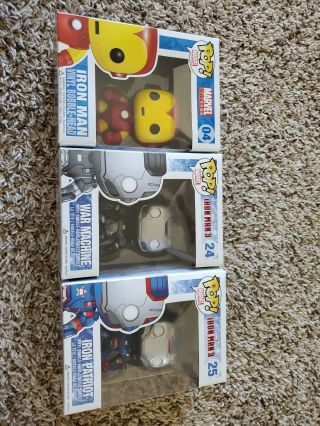 Funko Pop Iron Man,  Iron Man 3 War Machine And Iron Man 3 Iron Patriot