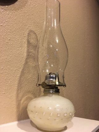 Lamplight Farms White Hobnail Glass Oil Lamp 14.  5” Tall