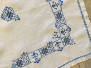 Vintage Small Tablecloth,  Flower & Leaf Embroidery,  Cut Work Detail,  Blue,  White 3