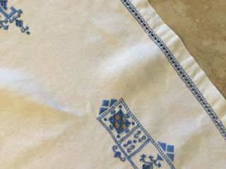 Vintage Small Tablecloth,  Flower & Leaf Embroidery,  Cut Work Detail,  Blue,  White 4