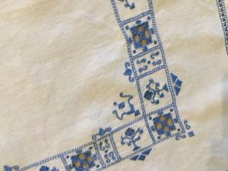Vintage Small Tablecloth,  Flower & Leaf Embroidery,  Cut Work Detail,  Blue,  White 5