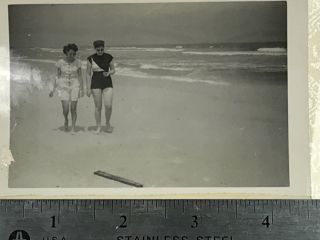 B&w Photo - 2 Women Walking Along The Beach.  Beach Haven Jersey 1948