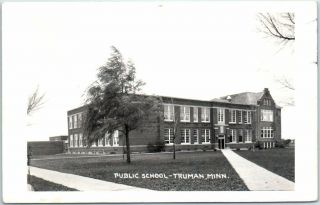 Truman,  Minnesota Rppc Real Photo Postcard Public School Building View 1956