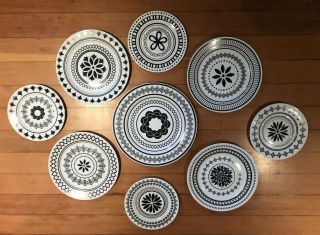 Two’s Company Black And White Decorative Plates Wall Hanging 9 Piece Set