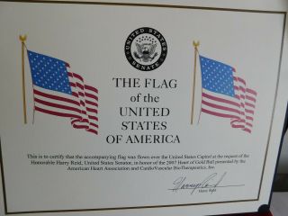 2007 American Flag flown over Capital at request Senator Harry Reid/ Signed 3