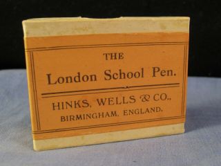 ANTIQUE DIP PEN NIB BOX PLUME PLUMA FEDER HINKS WELLS LONDON SCHOOL FINE no1 3