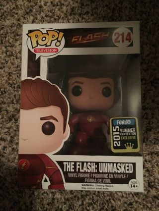 The Flash 214 Unmasked Flash Sdcc 2015 Summer Exclusive Funko Pop - Rare - Htf