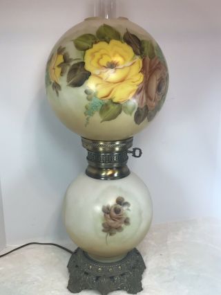 Vintage Milk Glass Floral Shades Double Brass Lamp Student Desk Lamp Rose Rare