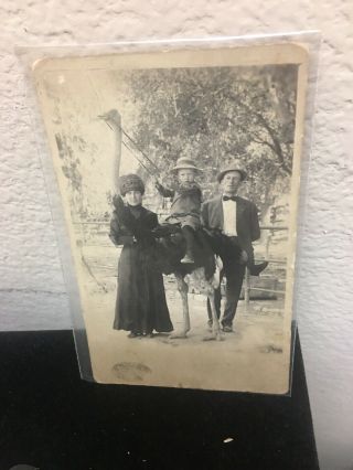 1910 Rppc Tourist Photo Boy W/parent Seated On Ostrich Cawstons Farm Pasadena Ca