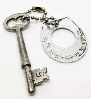 Vintage Keep Me For Good Luck Key Chain & Steel Solid Shaft Cabinet Skeleton Key