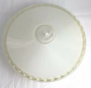 Vntg Round Ceiling Clear Glass Light Fixture Shade W/white Enamel 11 " Diameter