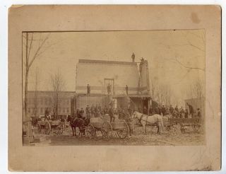 C1890 Mounted Outdoor Photo Of Workers Tearing Down A 2 - Story Building