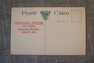 Postcard Post Card Stage Spreckles theatre San Diego Ca California advertising 2