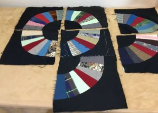 Seven Antique Vintage Patchwork Quilt Squares,  Blocks,  Dresden Plate,  Silk,  Wool