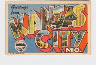 Big Large Letter Vintage Postcard Greetings From Missouri Kansas City 4