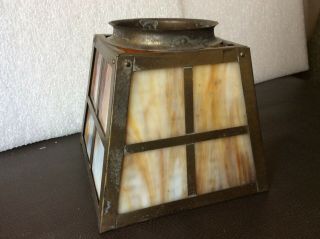 Mission Arts & Crafts Slag Glass Brass Light Lamp Shade 3 1/4 