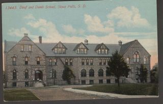 Old Vtg Color Postcard Photo Deaf & Dumb School Sioux Falls Sd C1908 Colorized