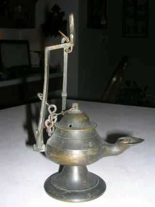 Antique Hand Forged Brass Whale Oil Lamp/lantern Early 1800 