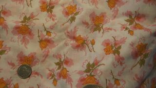 Vintage Cotton Fabric Orange Roses,  Pink On White 1 Yd/35 " Wide