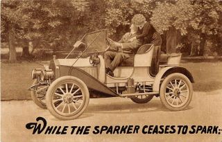 Vintage Buick Car With Kissing Lovers - 1911 Pc - While The Sparker Ceases To Spark