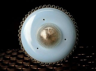 Vtg Antique Art Deco Rare Baby Blue Beaded Edge Ceiling Light Shade 12 " Ufo Look