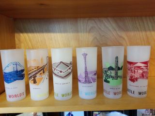 Vintage Set Of 6,  1962 Seattle Worlds Fair Frosted Tall Glasses