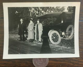 Vintage White & Black Snapshot Photo Old Car Men Womens