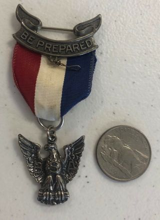Vintage Boy Scouts Eagle Scout Sterling Silver Award Medal Ribbon Estate Find