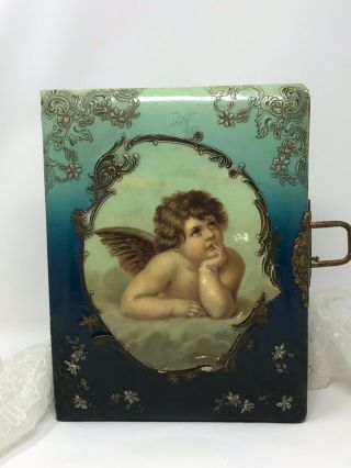 Vintage Victorian Celluloid Photo Album With Cherub Front Cover Plate