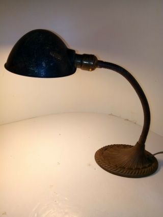 Vintage Antique Goose Neck Desk Lamp Cast Iron Art Deco Base Great