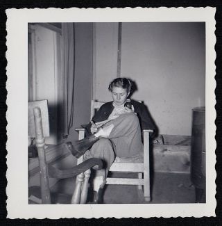 Antique Vintage Photograph Young Girl Sitting In Chair Reading & Eating Apple