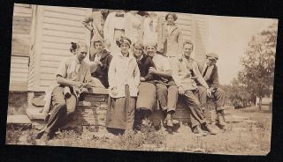 Vintage Antique Photograph Group Of People In Front Of House - Great Outfits