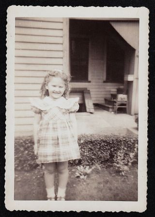 Vintage Antique Photograph Adorable Little Girl Standing In Front Of House