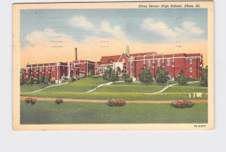 Antique Postcard Illinois Alton Senior High School Exterior Street View