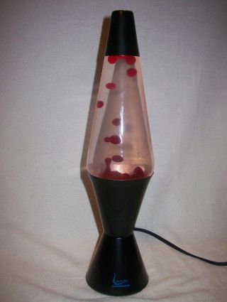 VINTAGE DARK RED WAX LAVA LAMP WITH CLEAR LIQUID / BLACK BASE,  MODEL 10 2