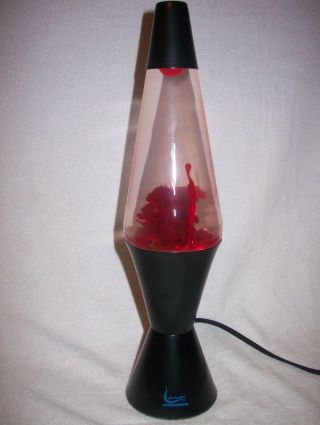 VINTAGE DARK RED WAX LAVA LAMP WITH CLEAR LIQUID / BLACK BASE,  MODEL 10 3