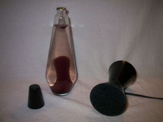 VINTAGE DARK RED WAX LAVA LAMP WITH CLEAR LIQUID / BLACK BASE,  MODEL 10 4