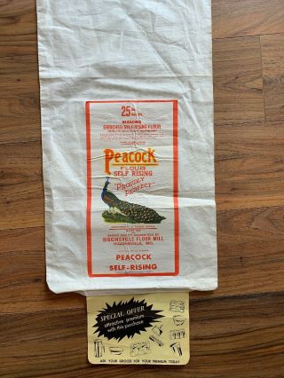 Vintage Peacock Flour Sack 25 Lb