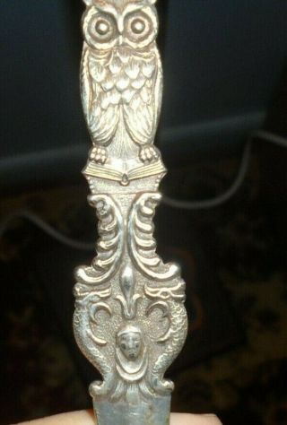 Vintage Owl On Open Book Letter Opener Silver Witch