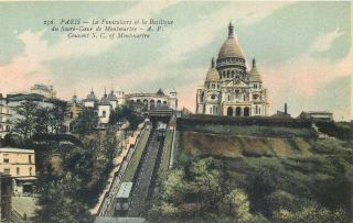 Paris France Le Funiculaire Et La Basilique Du Sacre Coeur De Montmartre